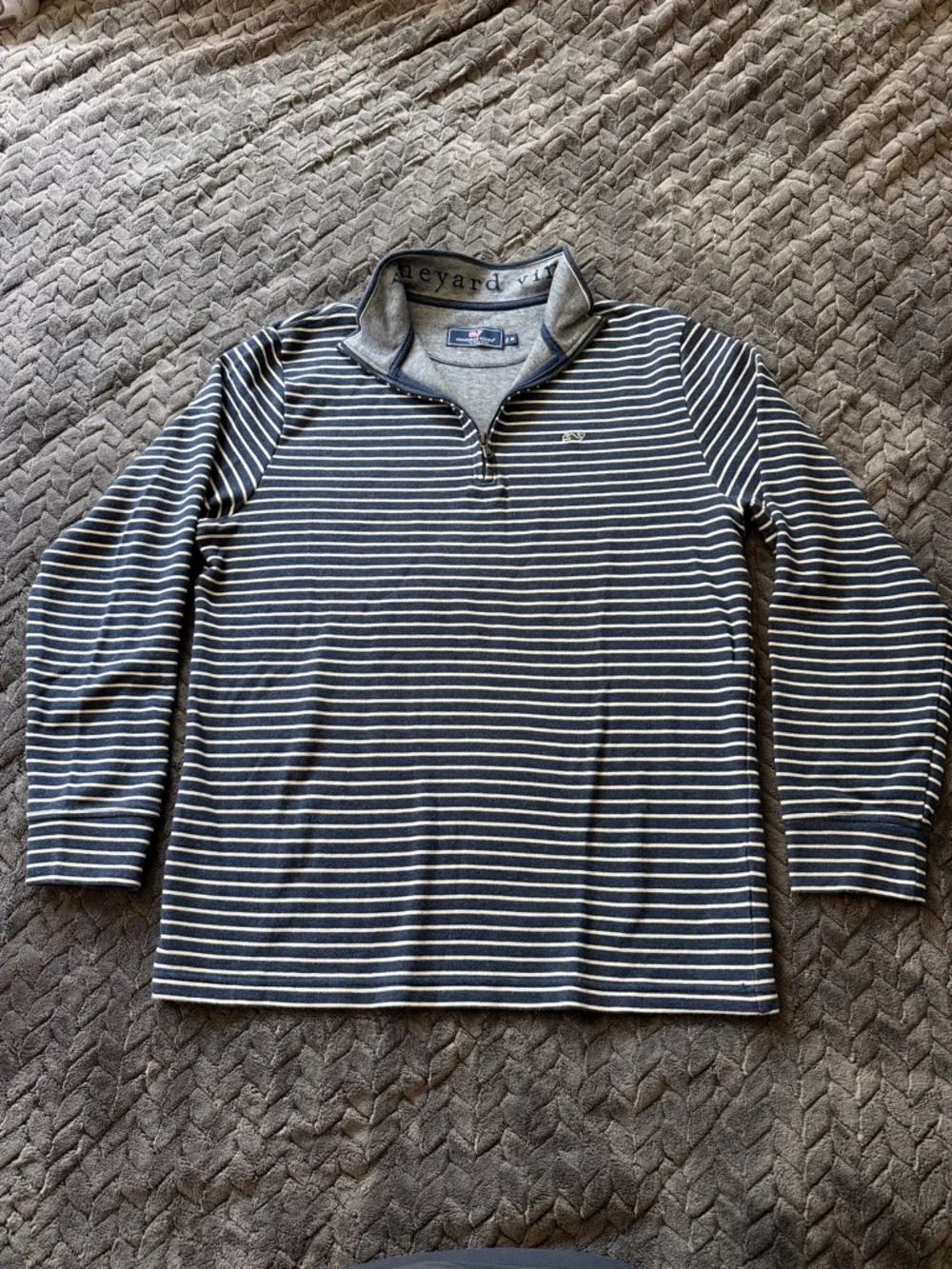 Vineyard Vines Navy & White Striped Half-Zip Pullover Mens Size Medium - Picture 1 of 5